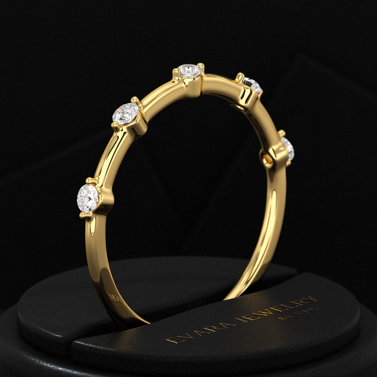 Round Cut Thin Wedding Stacking Band with Lab Grown Diamond - Evara Jewelry LLC