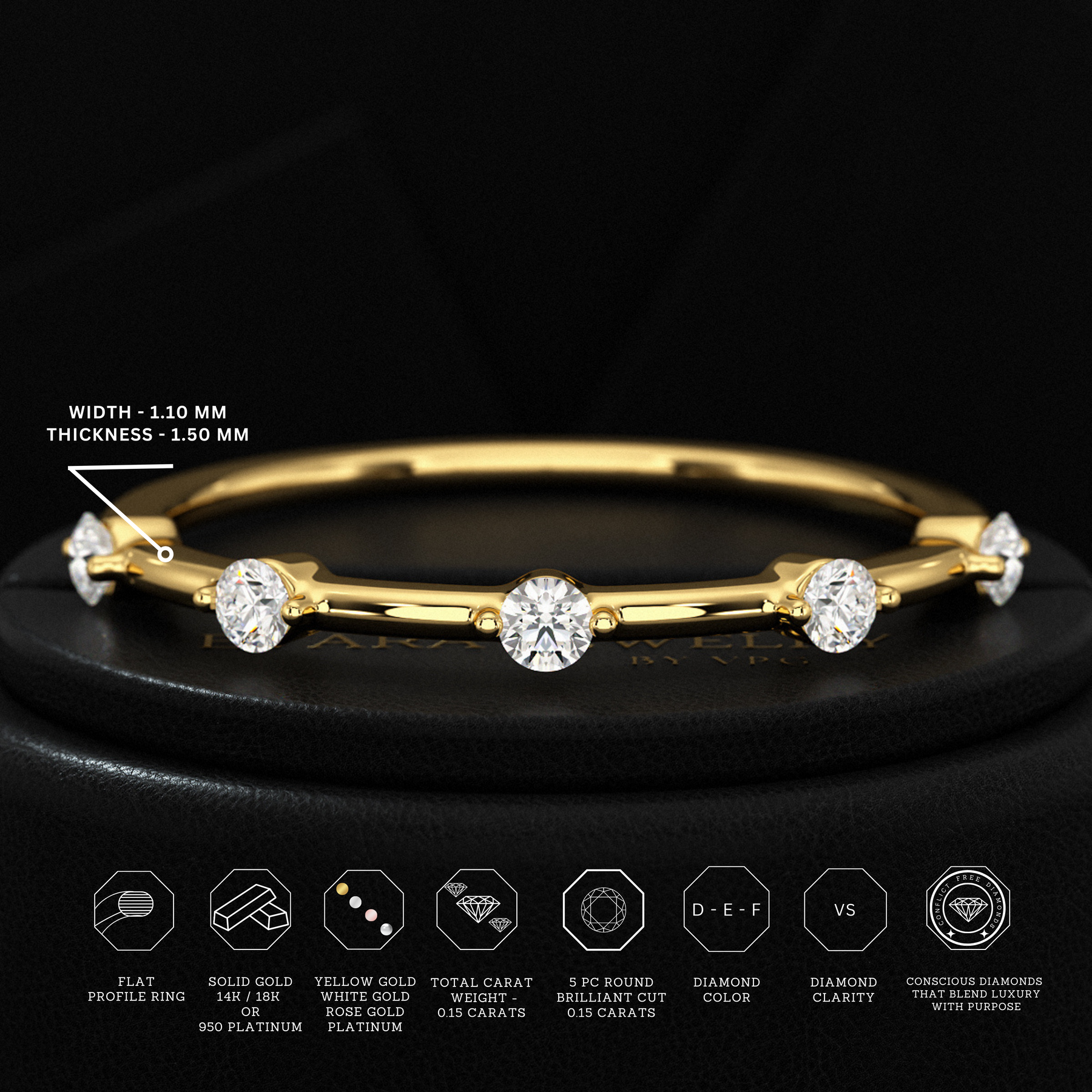 Round Cut Thin Wedding Stacking Band with Lab Grown Diamond - Evara Jewelry LLC