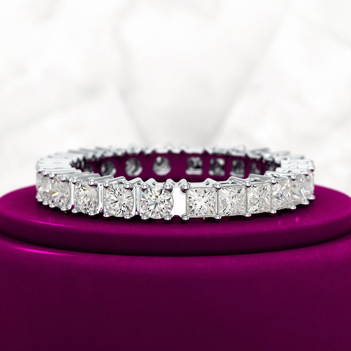 1.64 Carats Princess Cut & Round Cut Lab Grown Diamond 50-50 Eternity Band - Evara Jewelry LLC