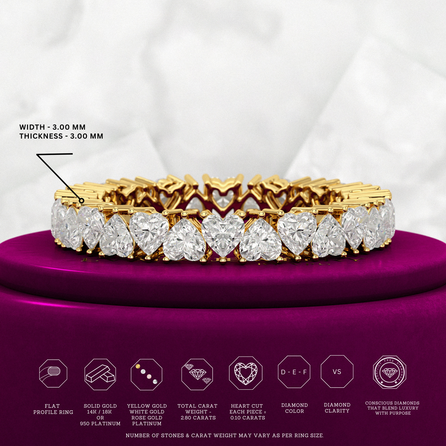 2.80 Carats Heart Cut Diamond Wedding Band - Evara Jewelry LLC