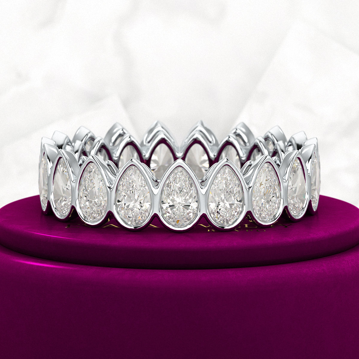 Bezel Set 5 Carat Pear Cut Diamond Eternity Wedding Band - Evara Jewelry LLC