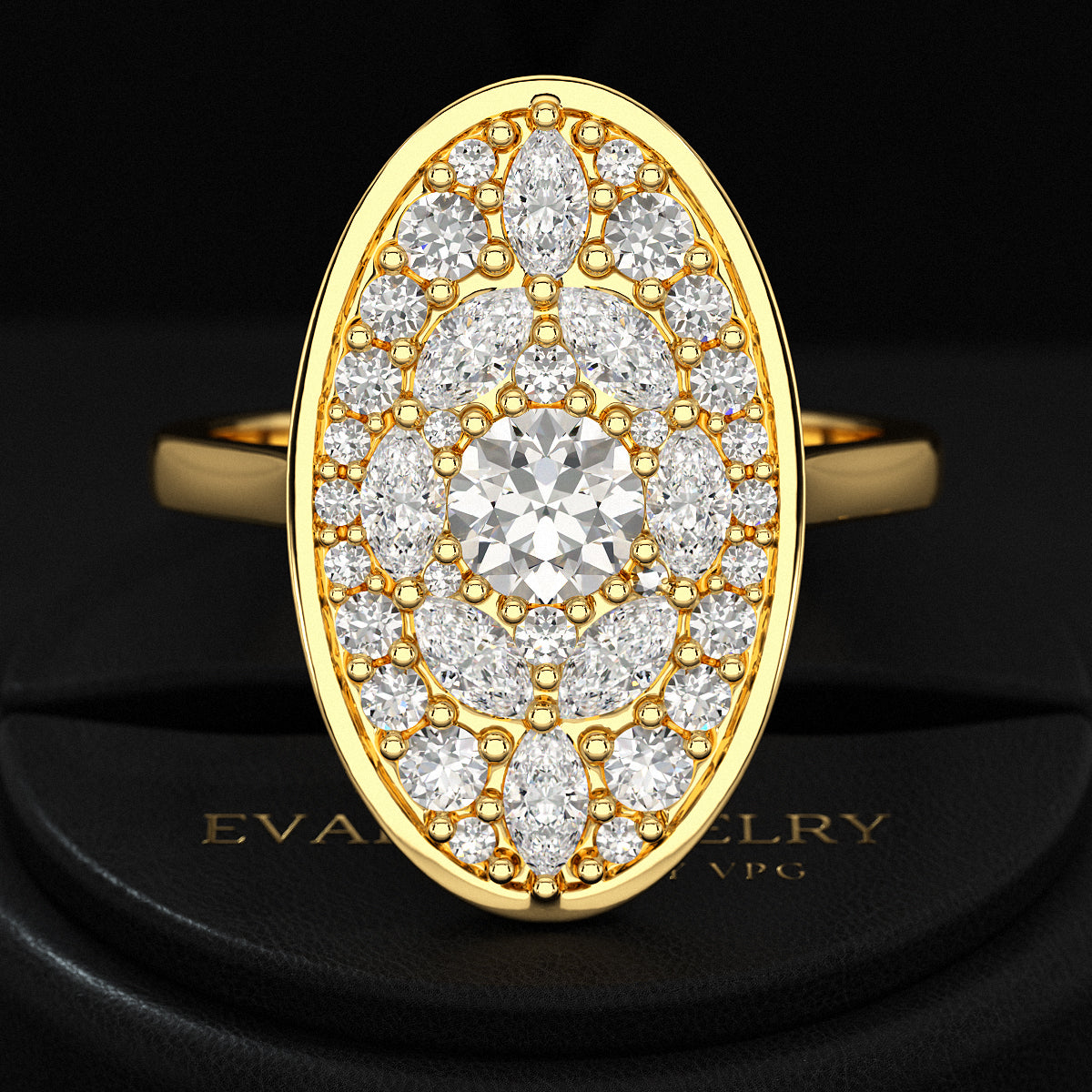 Oval Shape Diamond Mosaic Proposal Ring - Evara Jewelry LLC