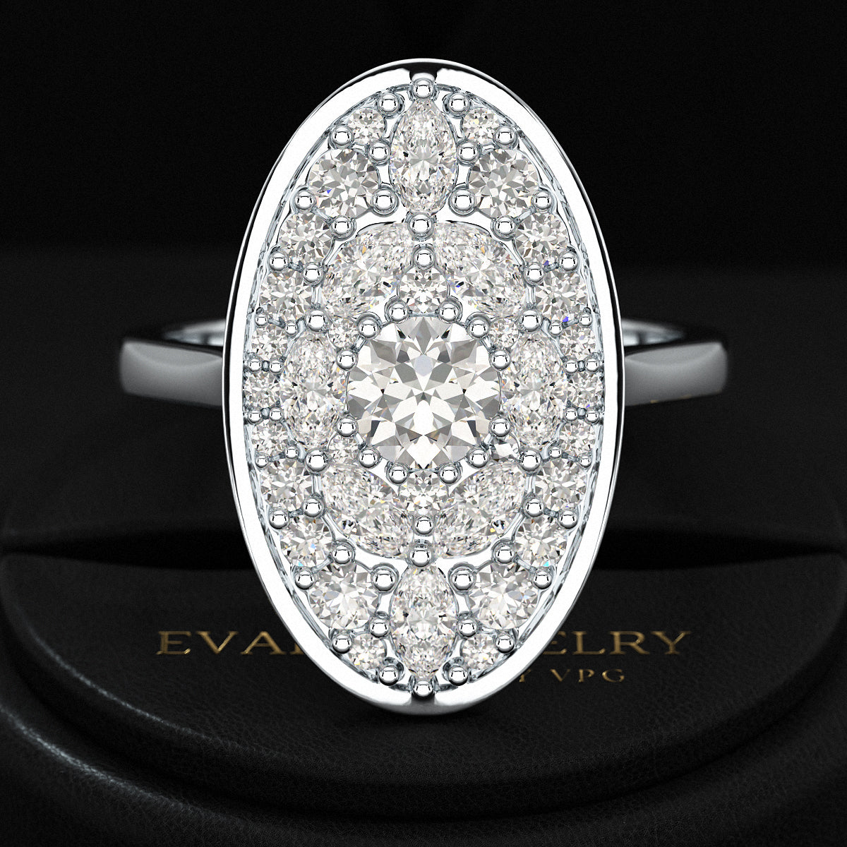 Oval Shape Diamond Mosaic Proposal Ring - Evara Jewelry LLC