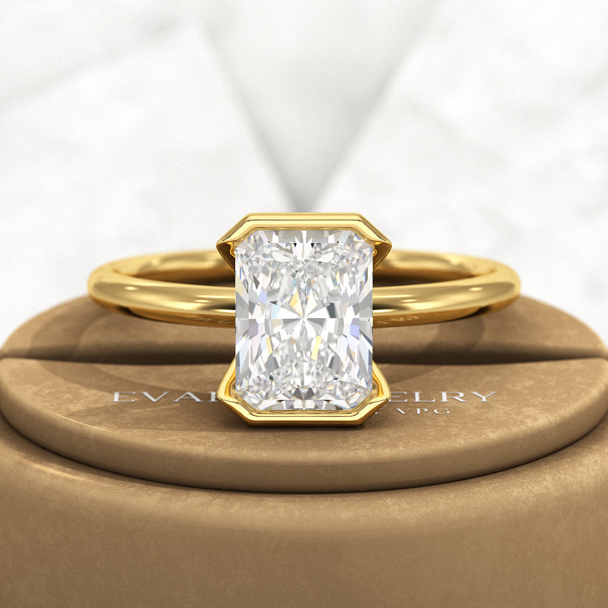2 Carat Radiant Diamond Half Bezel Set Proposal Ring - Evara Jewelry LLC