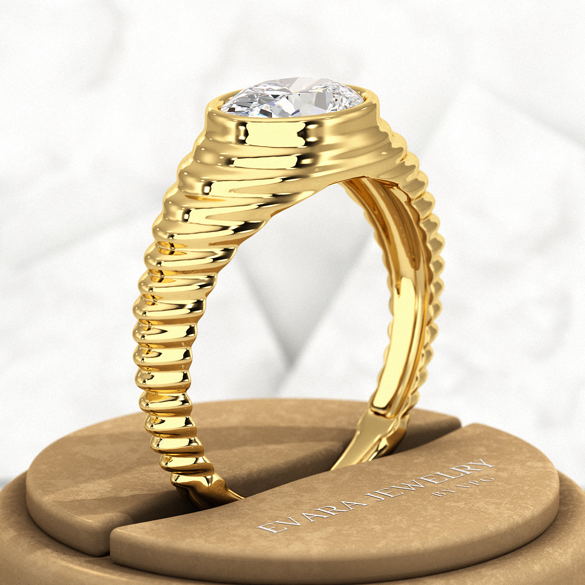 1.50 Carat Oval Cut Diamond Chunky Bombe Signet Ring - Evara Jewelry LLC