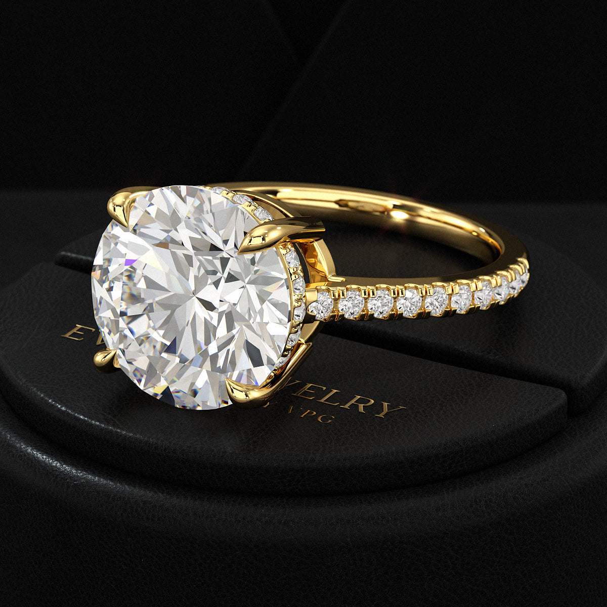 5 Carat Round Cut Diamond Thin French Pave Engagement Ring