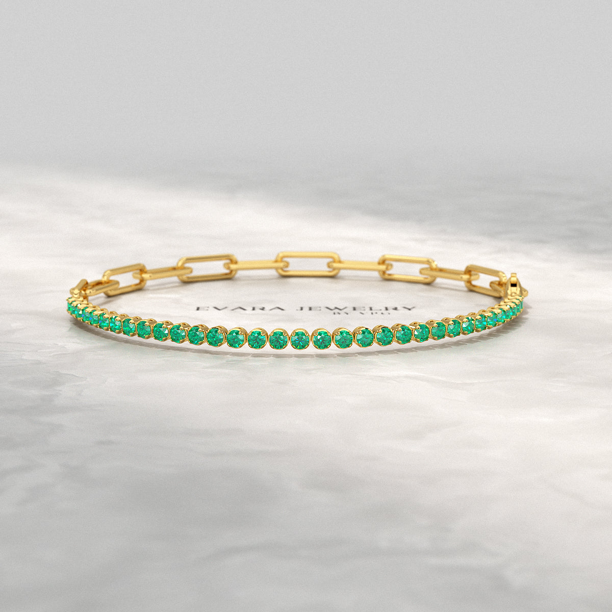 1.44 Carat Natural Emerald & Paperclip 50-50 Tennis Bracelet