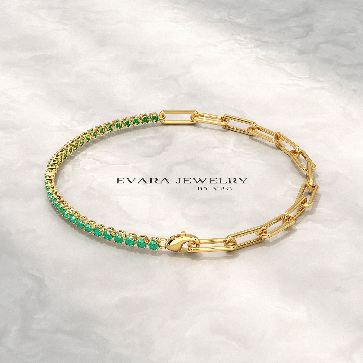 1.44 Carat Natural Emerald & Paperclip 50-50 Tennis Bracelet