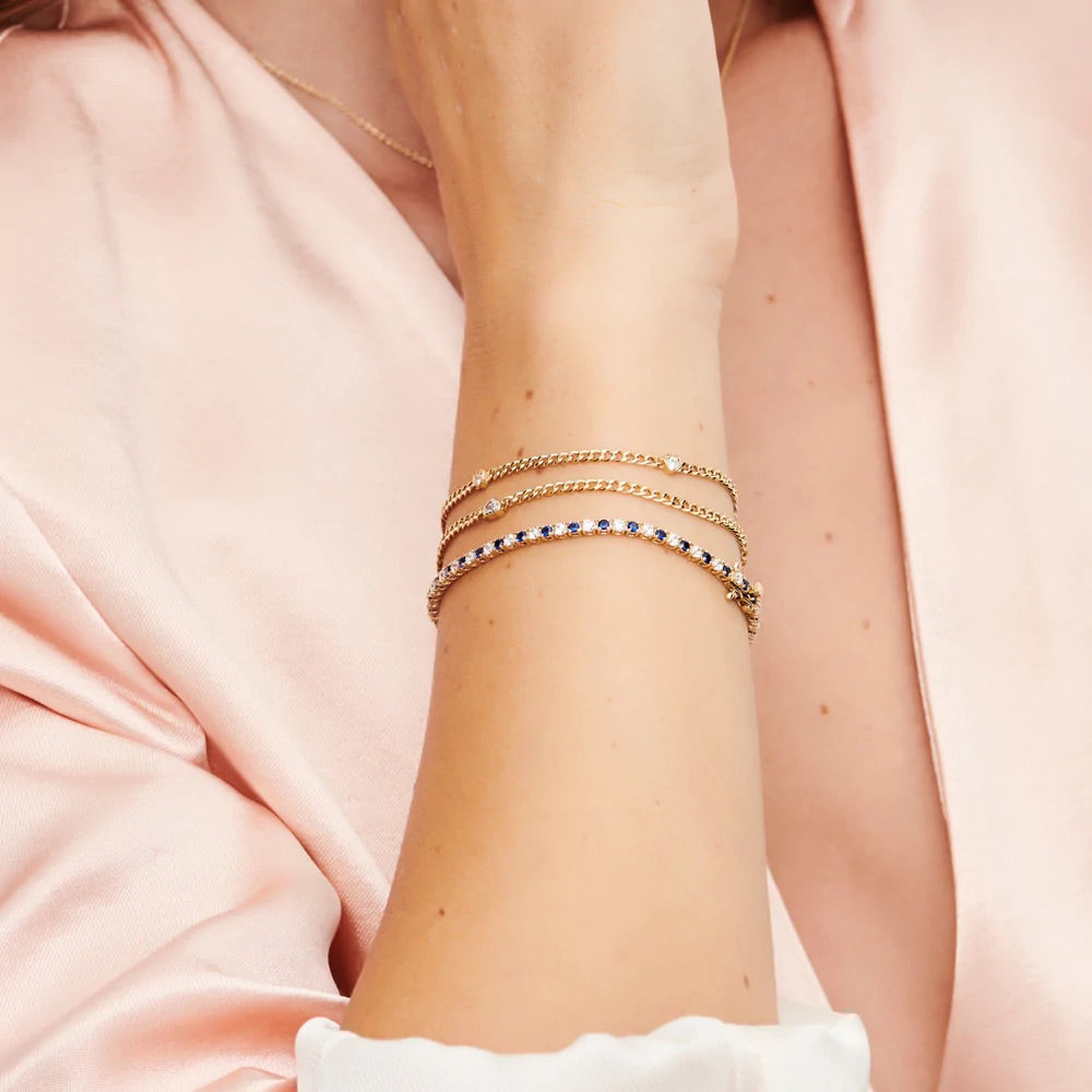Natural Sapphire & Diamond Alternate Tennis Bracelet in 14K/18K Gold - Evara Jewelry LLC