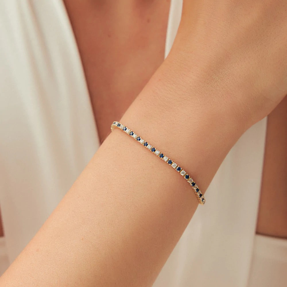 Natural Sapphire & Diamond Alternate Tennis Bracelet in 14K/18K Gold - Evara Jewelry LLC