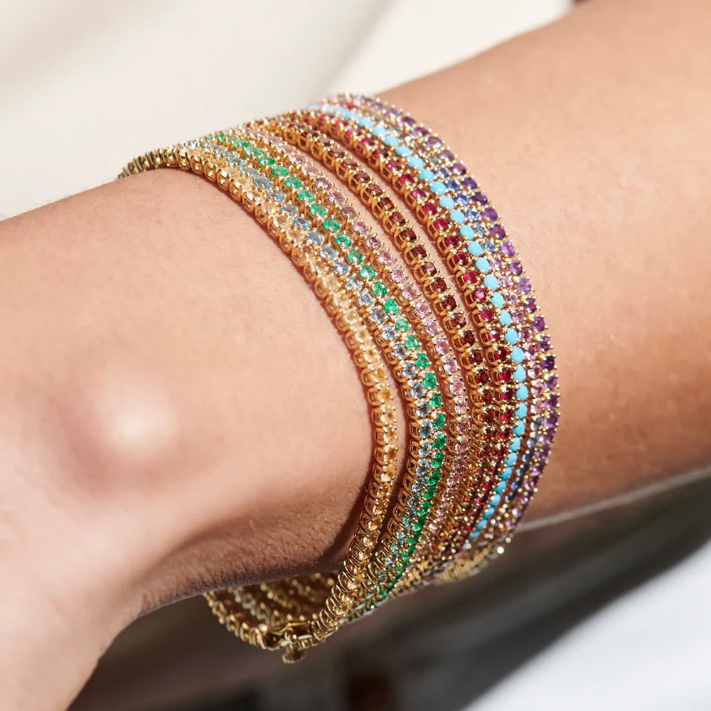 Turquoise Tennis Bracelet in 14K/18K Gold - Evara Jewelry LLC