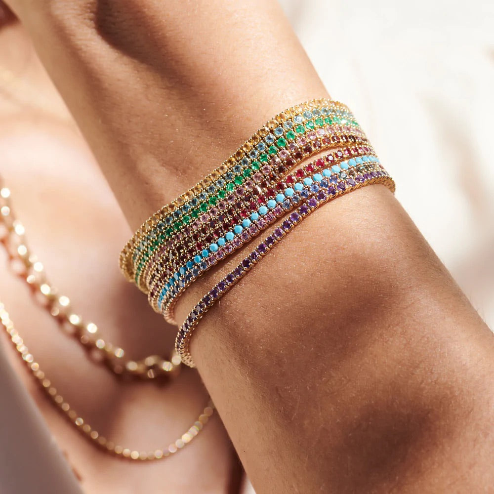 Turquoise Tennis Bracelet in 14K/18K Gold - Evara Jewelry LLC