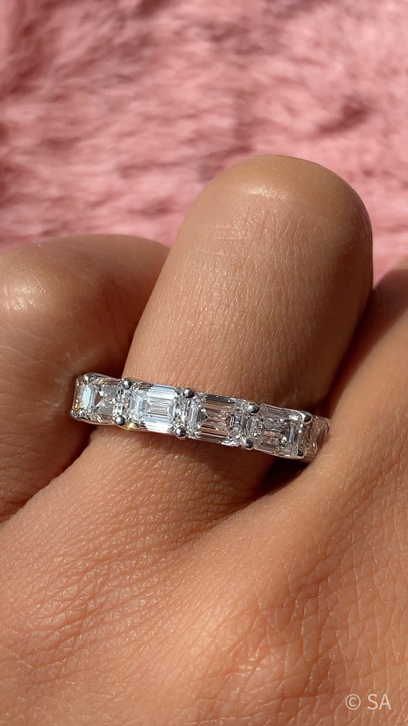 3.50cts East West Emerald Cut Diamond Minimalist Stacking Eternity Band - Evara Jewelry LLC