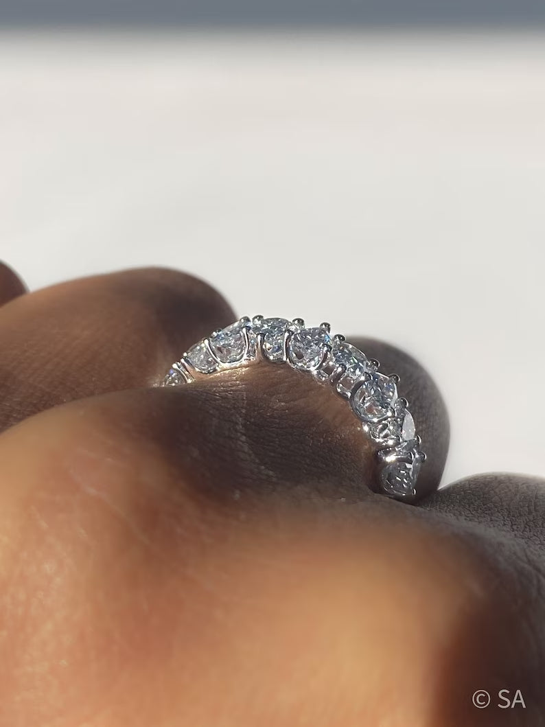 North South Pear Cut Diamond Art Deco Half Eternity Stacking Band - Evara Jewelry LLC