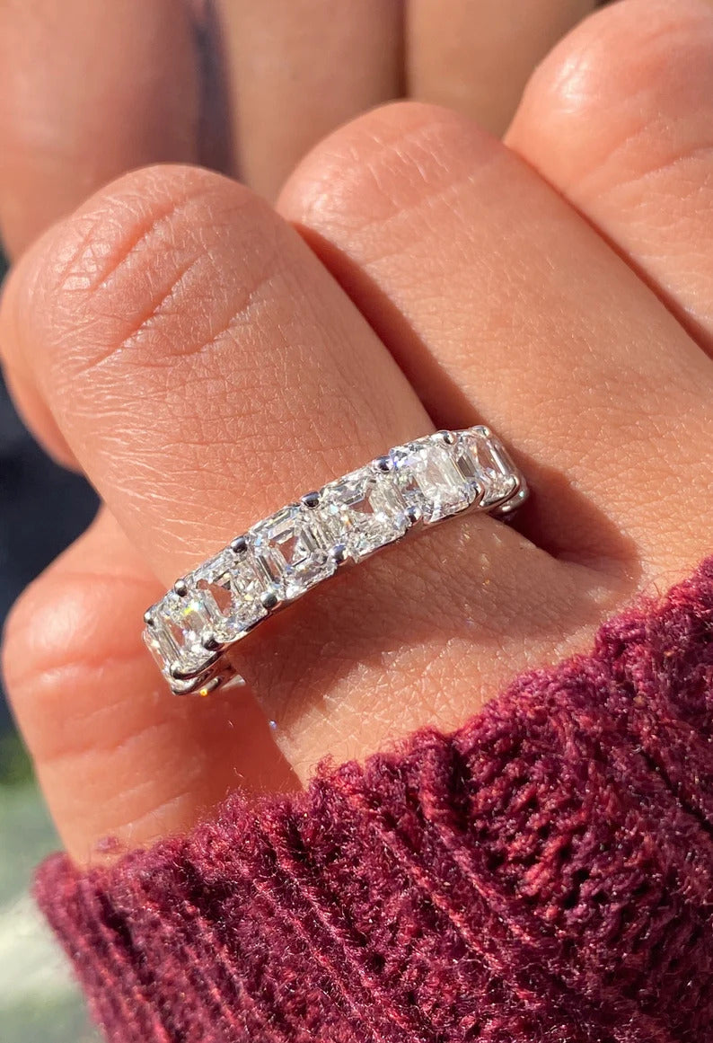 8 Carat Asscher Cut Diamond U Shape Wedding Band - Evara Jewelry LLC