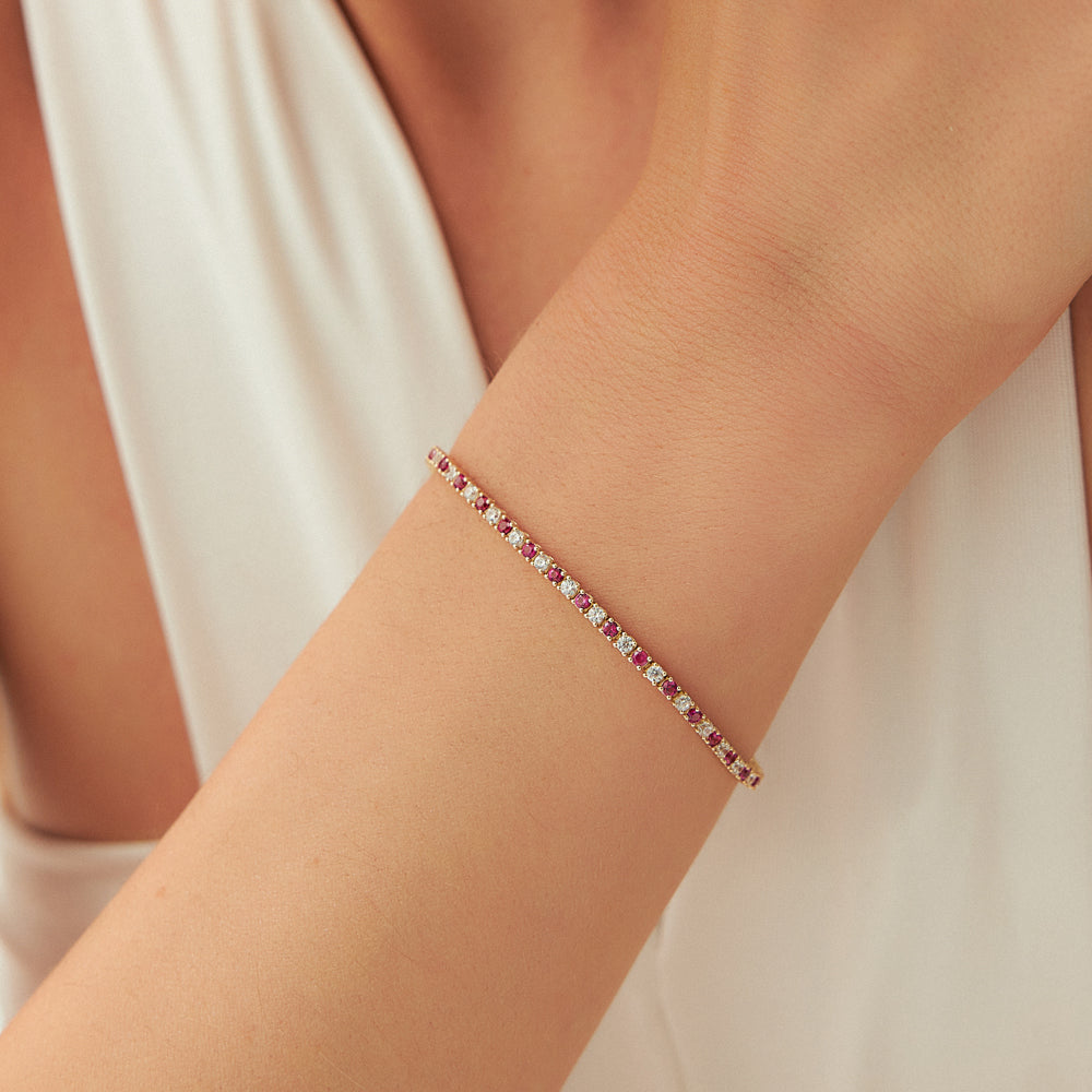 Custom Natural Ruby & Diamond Tennis Bracelet in 14K/18K Gold - Evara Jewelry LLC