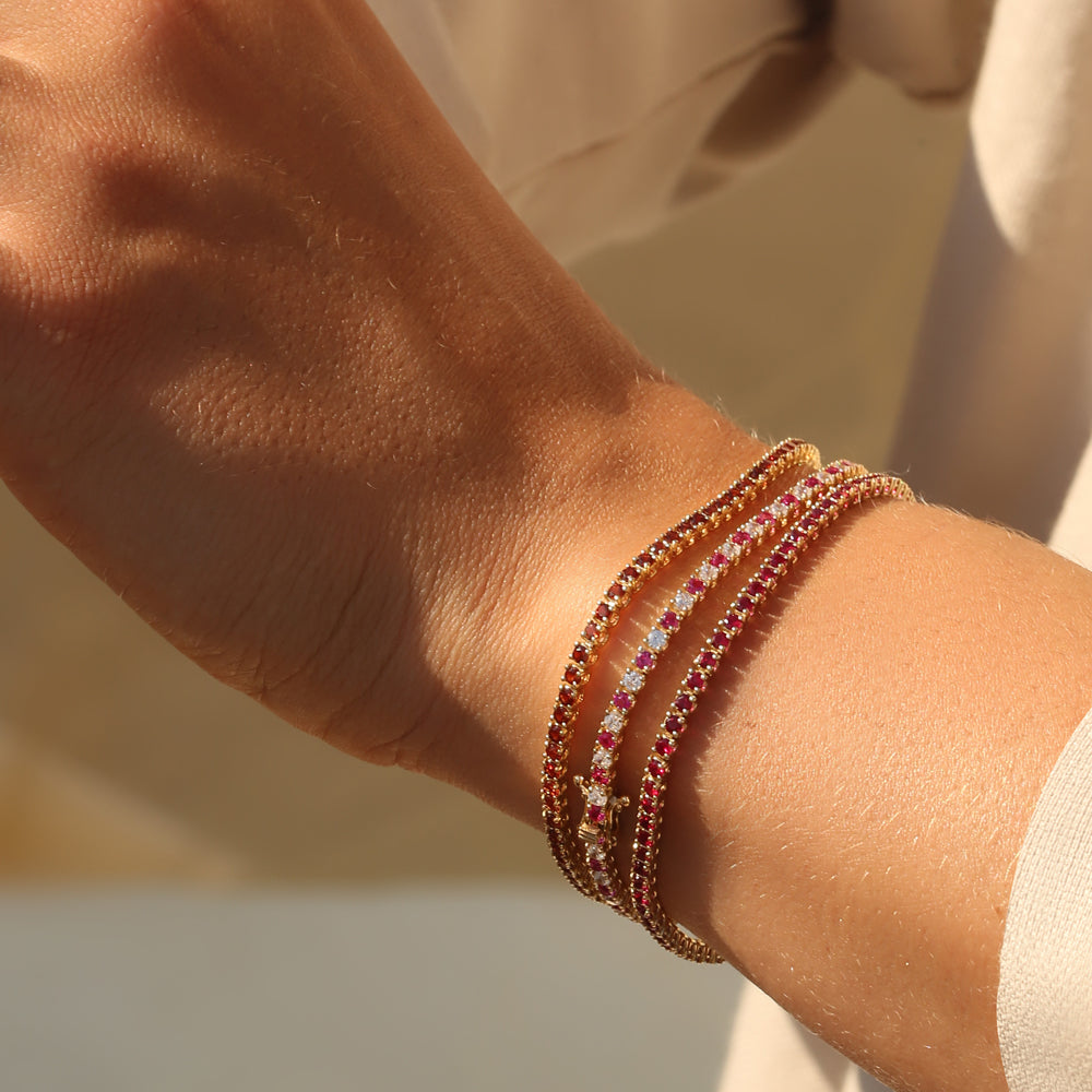 Custom Natural Ruby & Diamond Tennis Bracelet in 14K/18K Gold - Evara Jewelry LLC