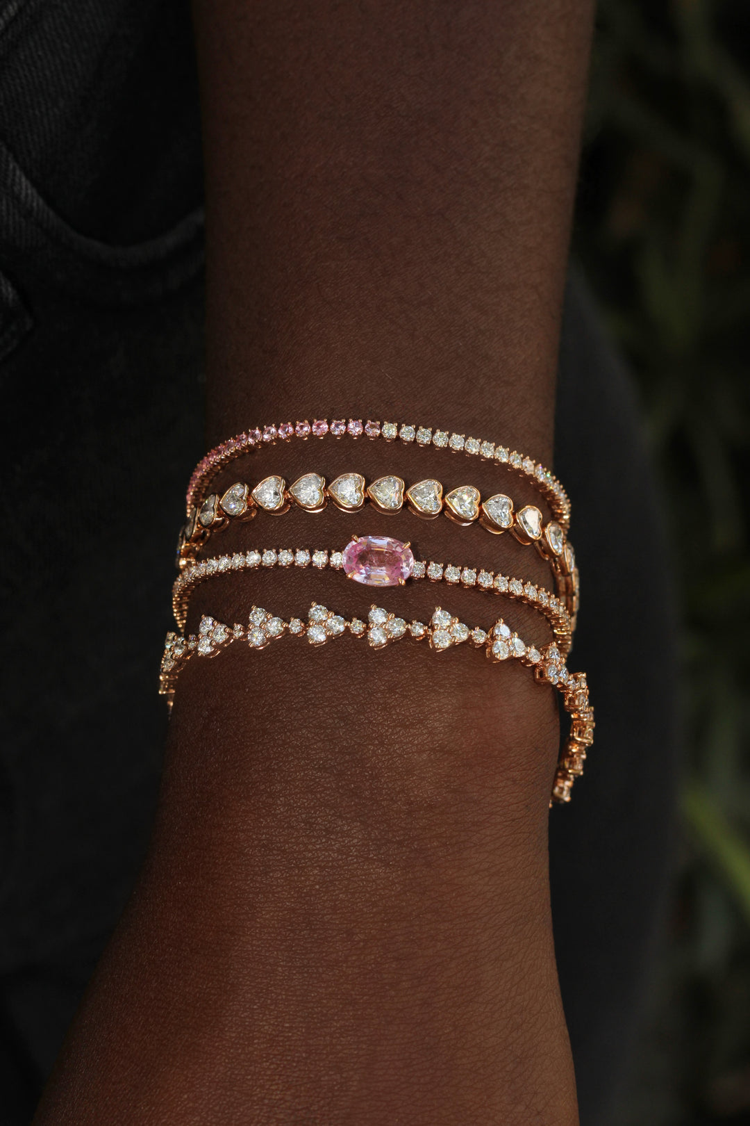 Diamond & Natural Pink Sapphire Custom 50-50 Tennis Bracelet - Evara Jewelry LLC