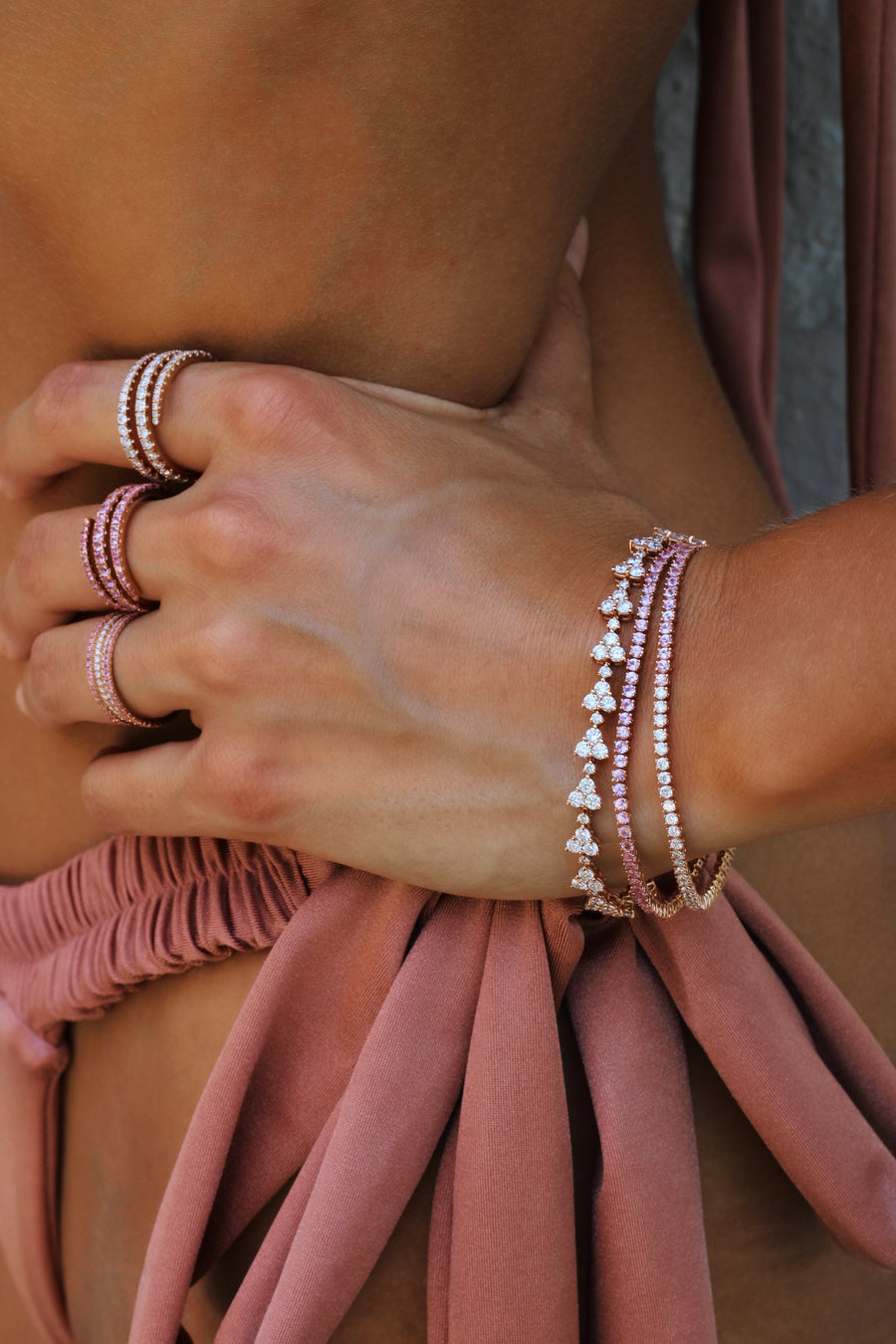Diamond & Natural Pink Sapphire Custom 50-50 Tennis Bracelet - Evara Jewelry LLC