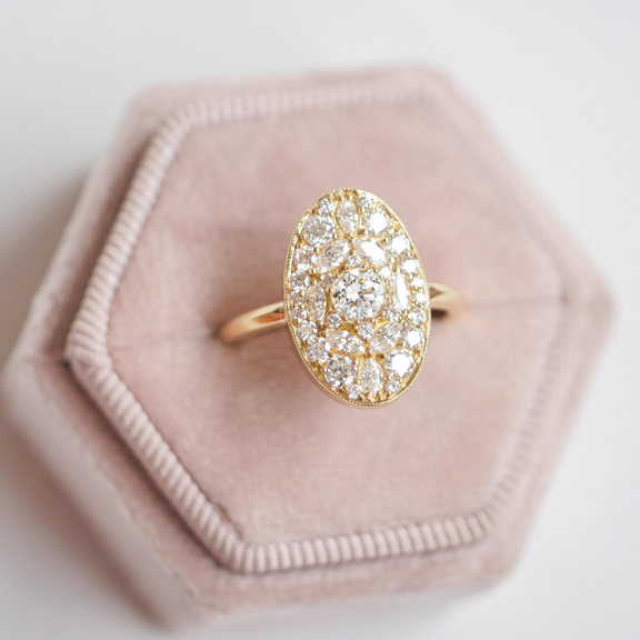 Oval Shape Diamond Mosaic Proposal Ring - Evara Jewelry LLC