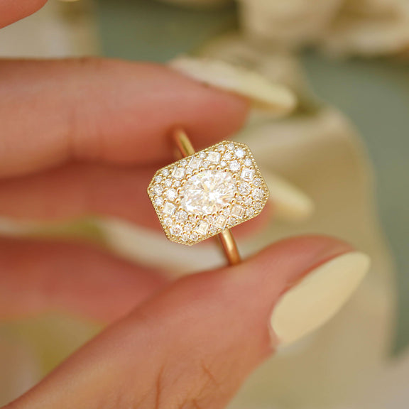 Antique Diamond Mosaic Engagement Ring - Evara Jewelry LLC