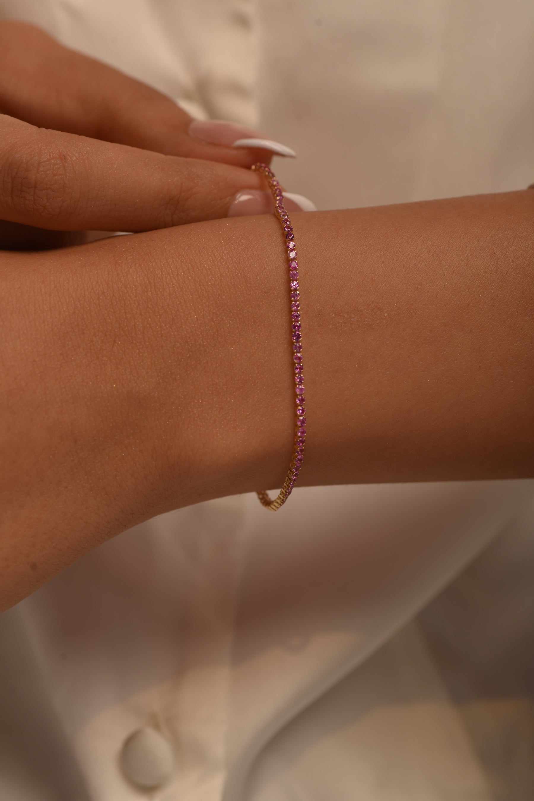 Natural Pink Sapphire Tennis Bracelet in 14K/18K Gold / September Birthstone Bracelet