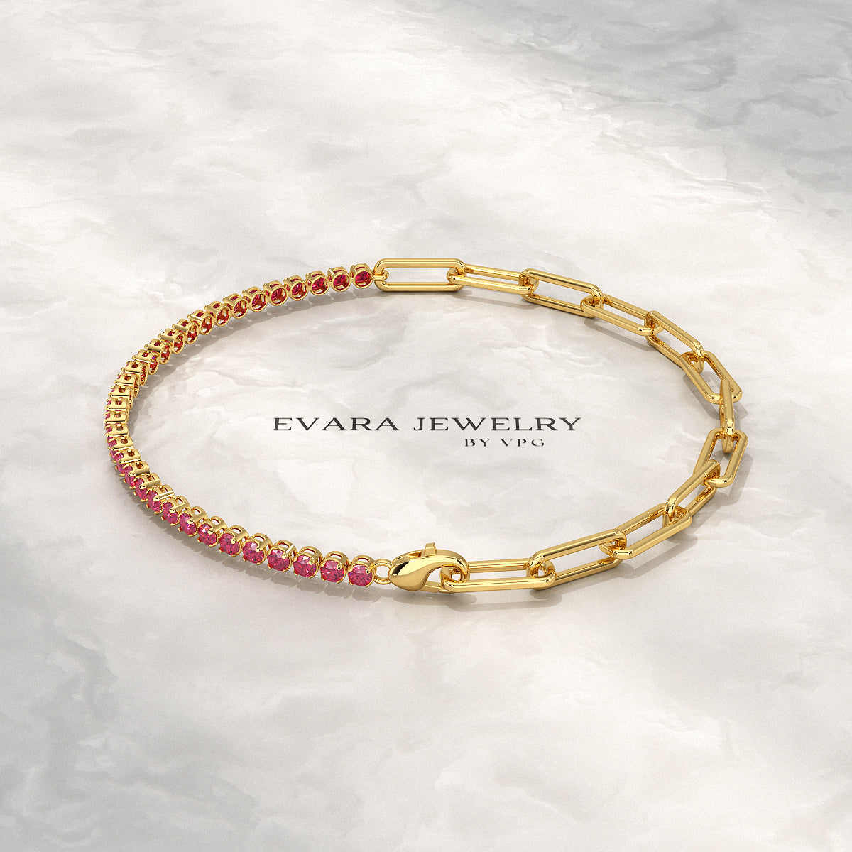 1.40 Carats Natural Ruby & Paperclip 50-50 Tennis Bracelet