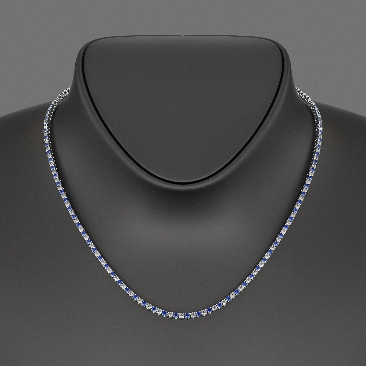 Blue Sapphire & Diamond Alternate Tennis Necklace in 14K/18K Gold