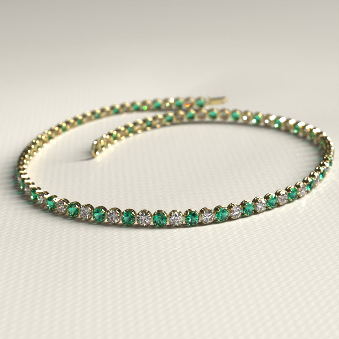 Natural Emerald & Diamond Alternate Tennis Bracelet in 14K/18K Gold - Evara Jewelry LLC