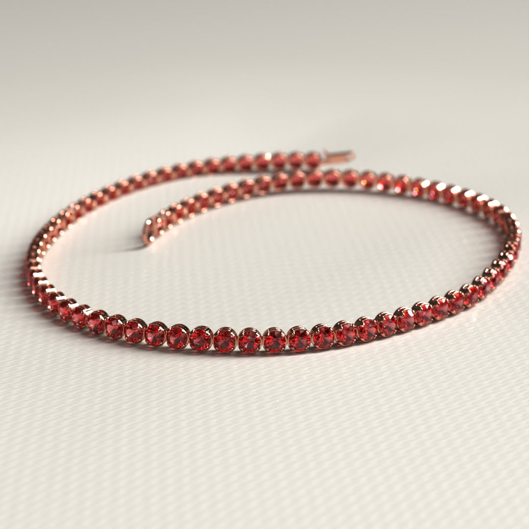 Red Garnet Tennis Bracelet in 14K/18K Solid Gold - Evara Jewelry LLC