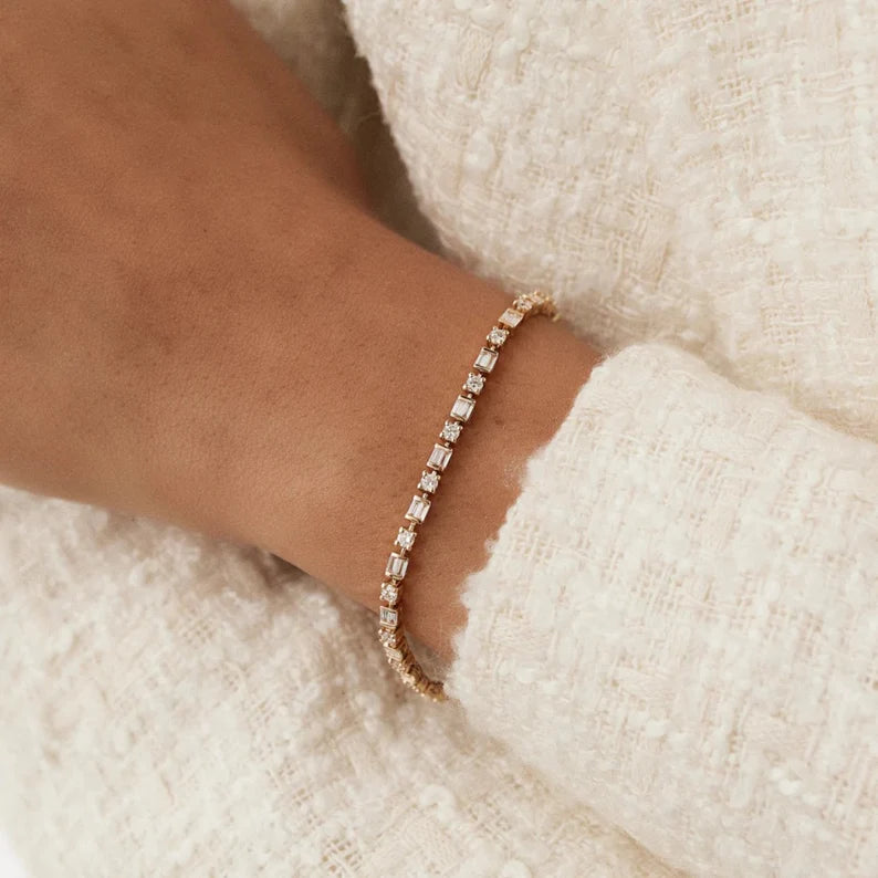4 Carat Diamond Round & Baguette Statement Bracelet in 10K, 14K, 18K Gold - Evara Jewelry LLC