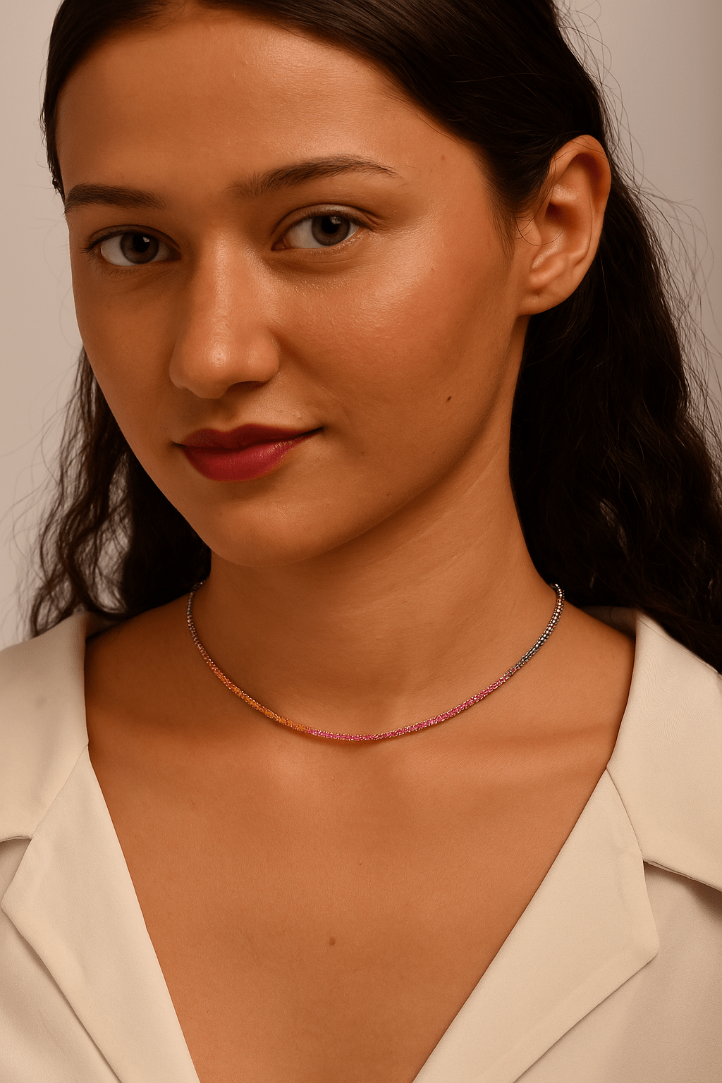 Natural Rainbow Sapphire Tennis Necklace in 14K/18K Solid Gold - Evara Jewelry LLC