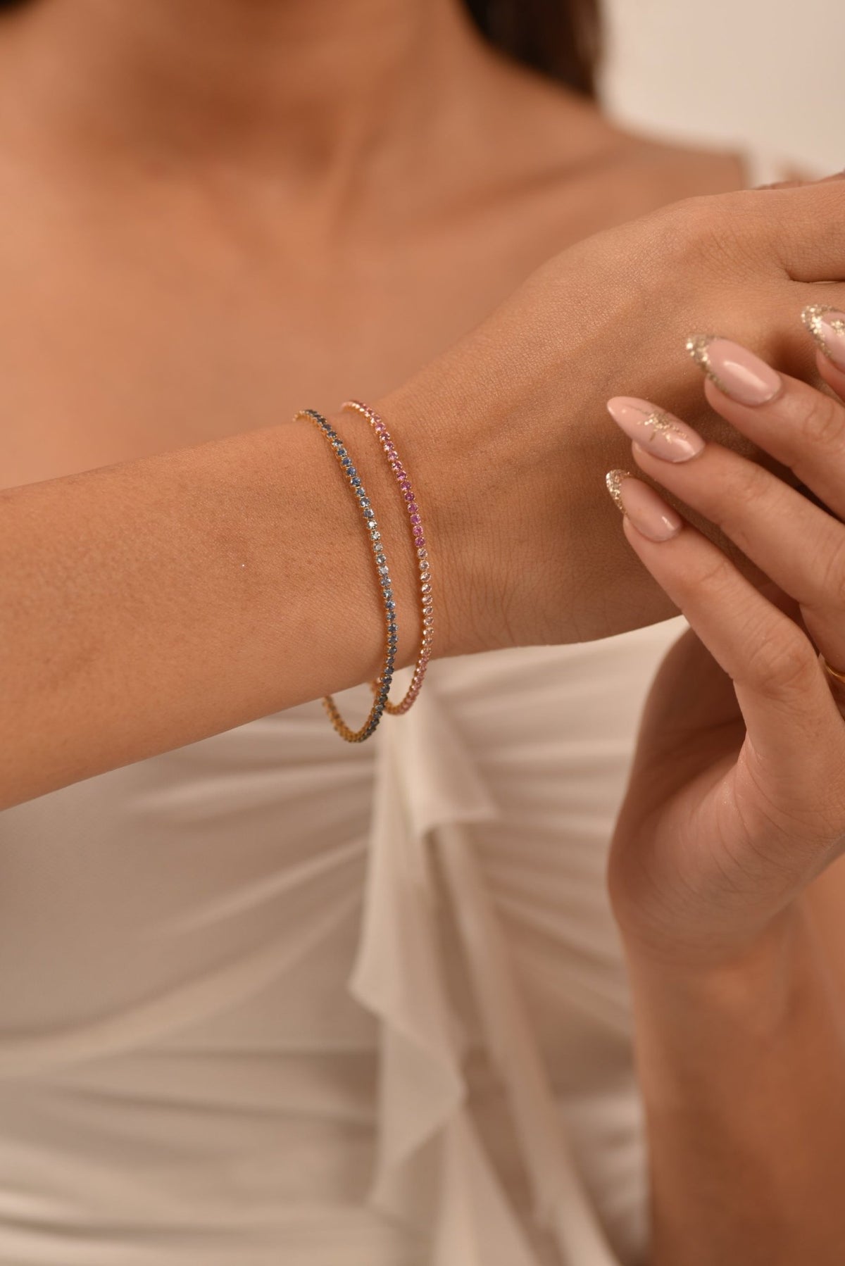 Ombre 3.28 Carats Natural Pink Sapphire Tennis Bracelet in 14K/18K Rose Gold - Evara Jewelry LLC