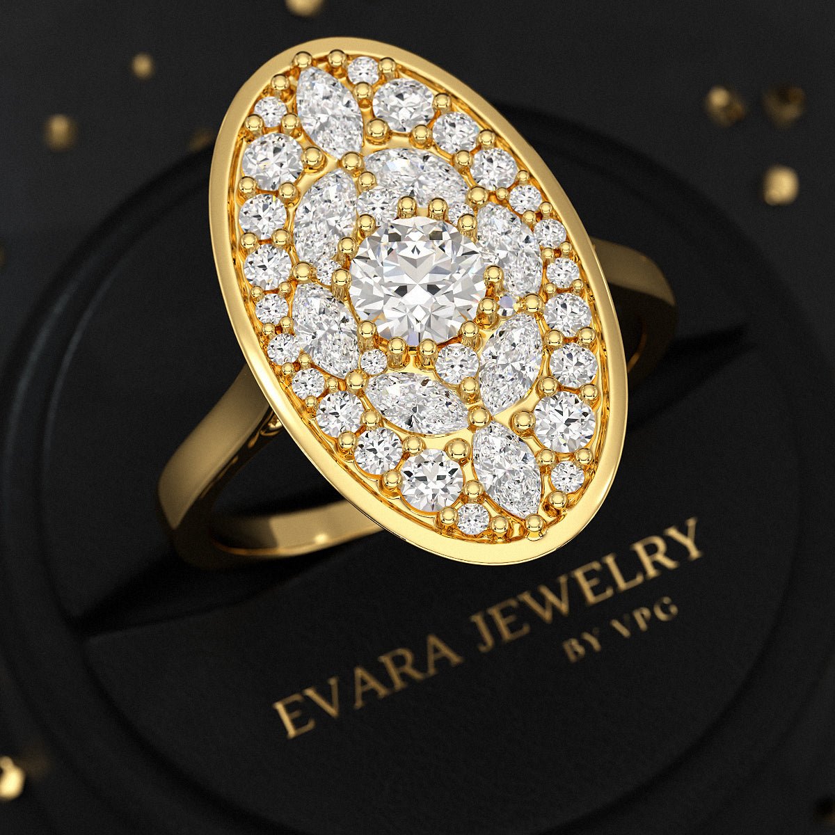 Oval Shape Diamond Mosaic Proposal Ring - Evara Jewelry LLC