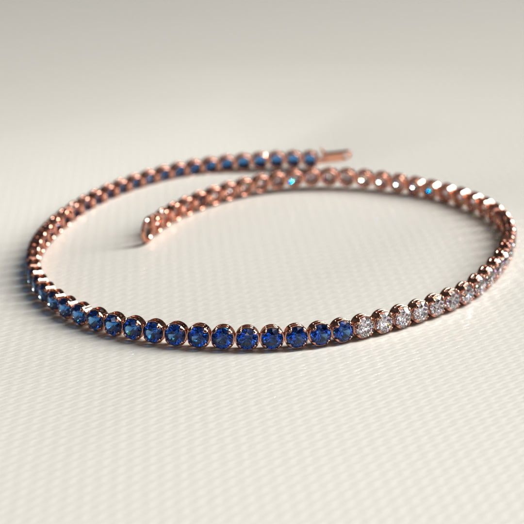Custom Natural Blue Sapphire & Diamond 50-50 Tennis Bracelet - Evara Jewelry LLC