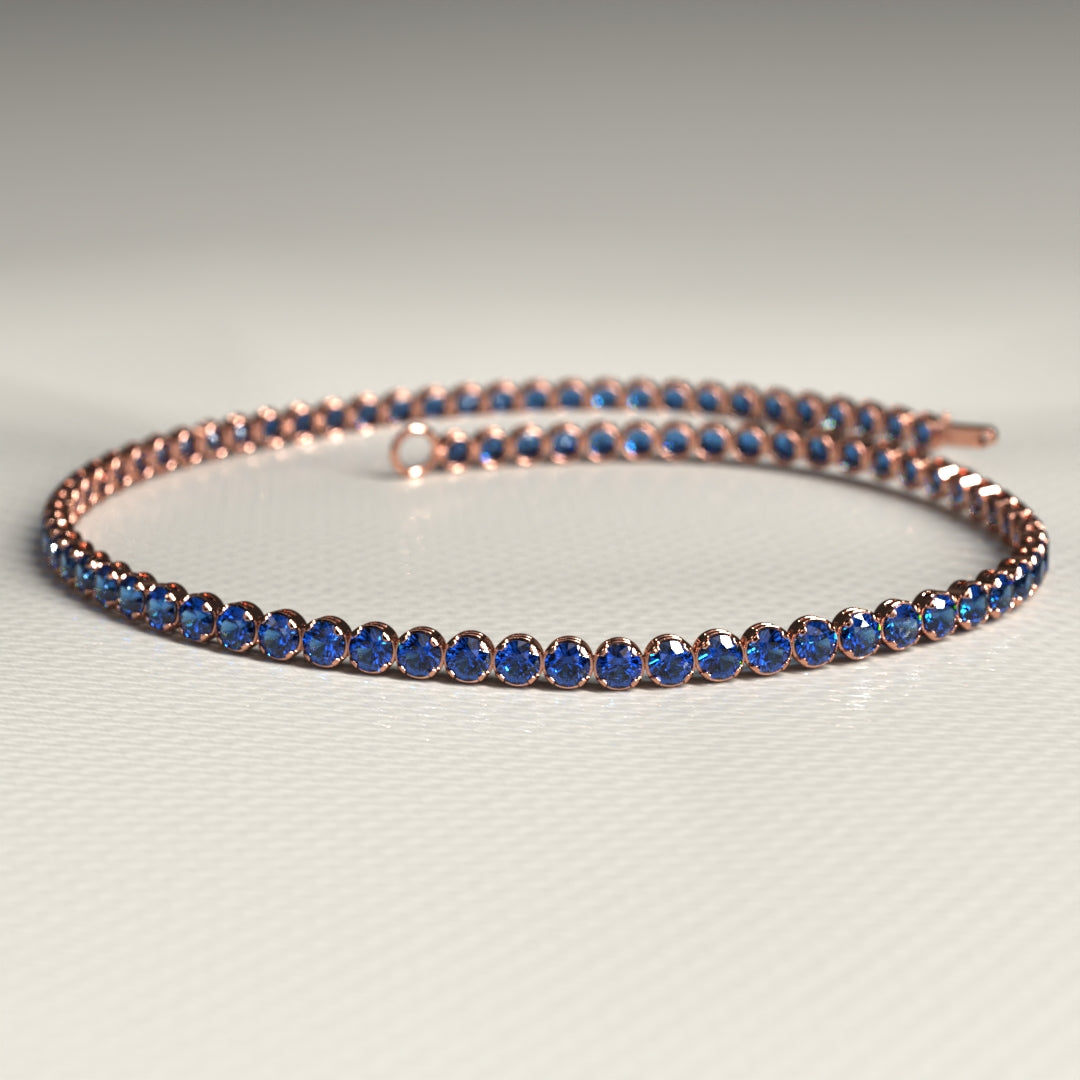 Natural Sapphire Tennis Bracelet in 14K/18K White Gold / Blue Stacking Bracelet / September Birthstone Bracelet - Evara Jewelry LLC