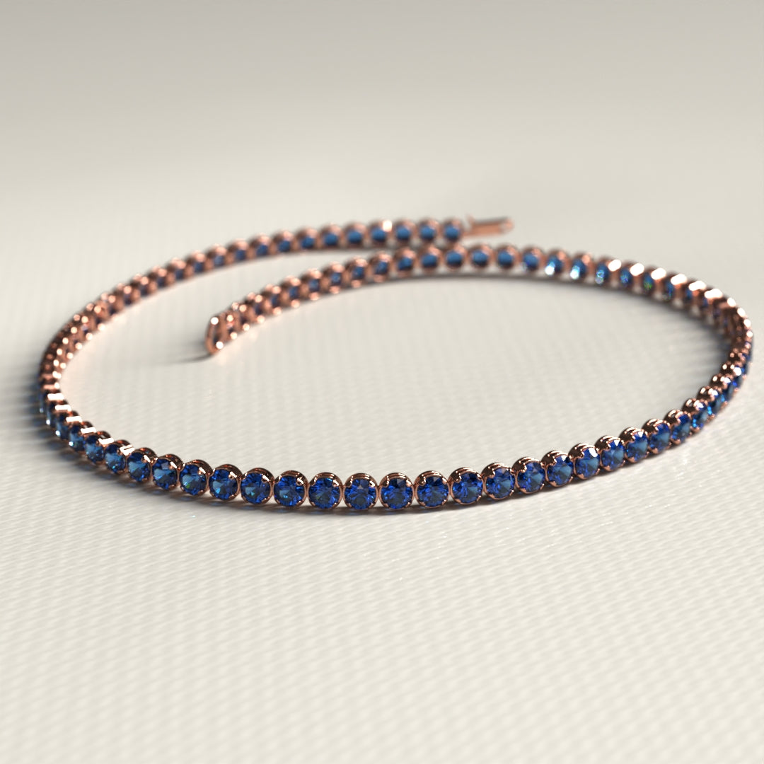 Natural Sapphire Tennis Bracelet in 14K/18K White Gold / Blue Stacking Bracelet / September Birthstone Bracelet - Evara Jewelry LLC