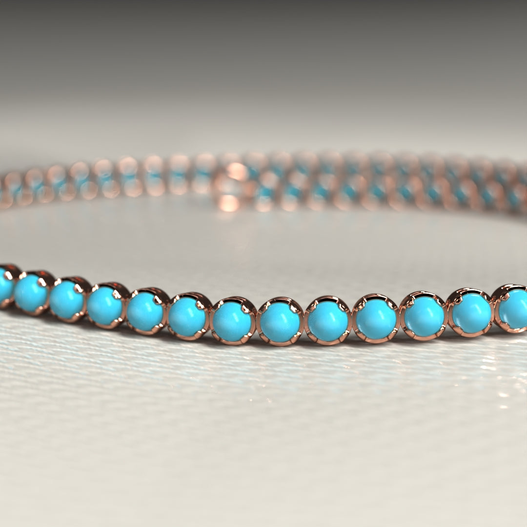 Turquoise Tennis Bracelet in 14K/18K Gold - Evara Jewelry LLC