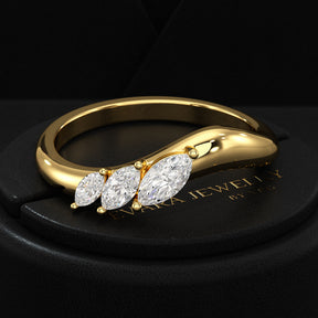 Curved Marquise Band With Lab Grown Diamonds in Solid 14K/18K Gold