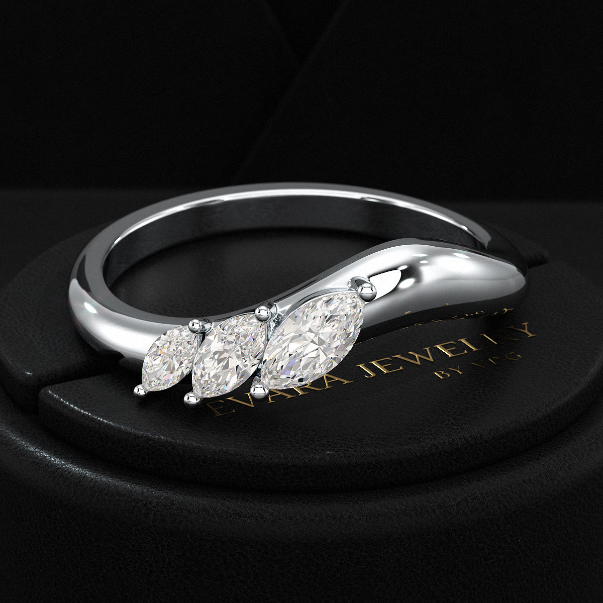 Curved Marquise Band With Lab Grown Diamonds in Solid 14K/18K Gold