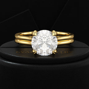 5 Carat Round Cut Lab Grown Diamond Twin Band Engagement Ring