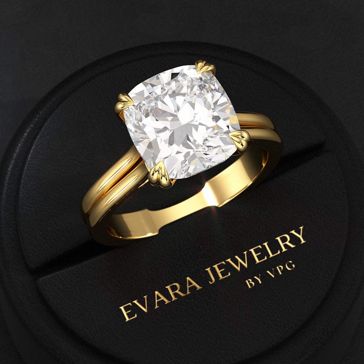 2 Carat Cushion Cut Lab Grown Diamond Twin Band Engagement Ring