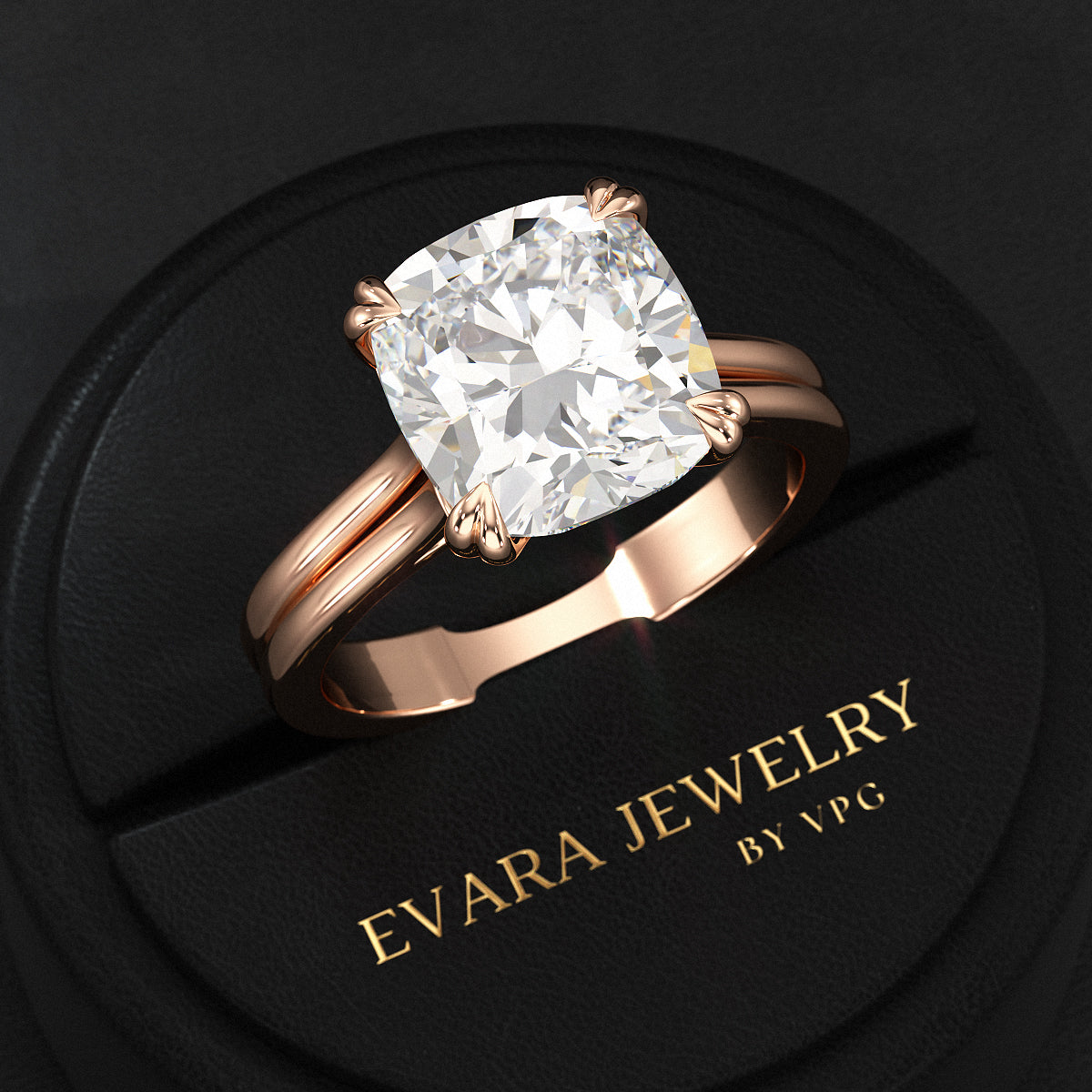 2 Carat Cushion Cut Lab Grown Diamond Twin Band Engagement Ring