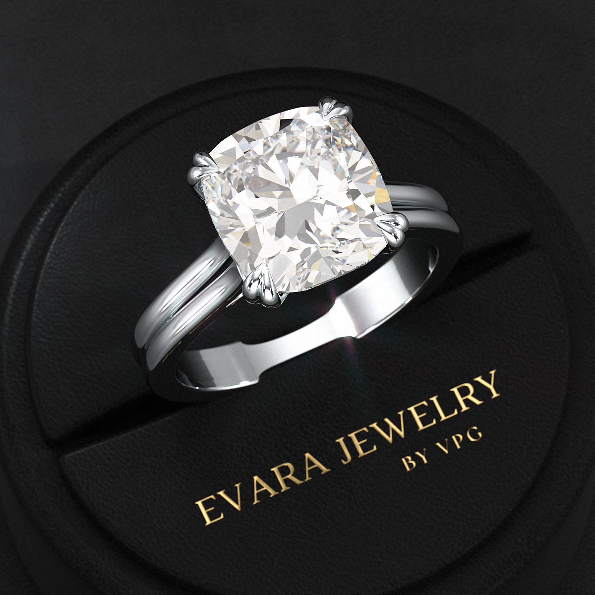 2 Carat Cushion Cut Lab Grown Diamond Twin Band Engagement Ring