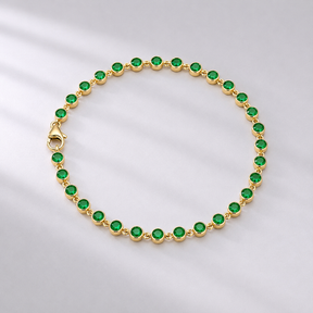 4.60 Carat Natural Emerald Bezel Bracelet: Round Tennis Bracelet in 14K Gold