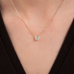 1 Carat Cushion Cut Diamond Bezel Pendant Necklace - Evara Jewelry LLC