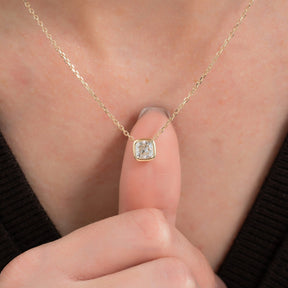 1 Carat Cushion Cut Diamond Bezel Pendant Necklace - Evara Jewelry LLC