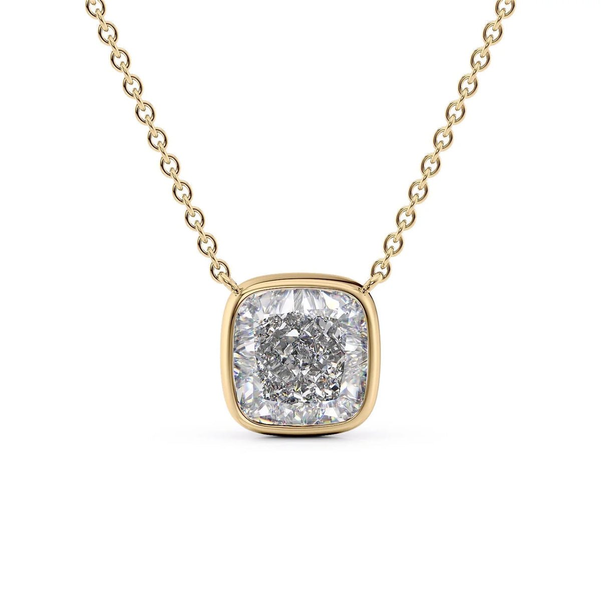 1 Carat Cushion Cut Diamond Bezel Pendant Necklace - Evara Jewelry LLC
