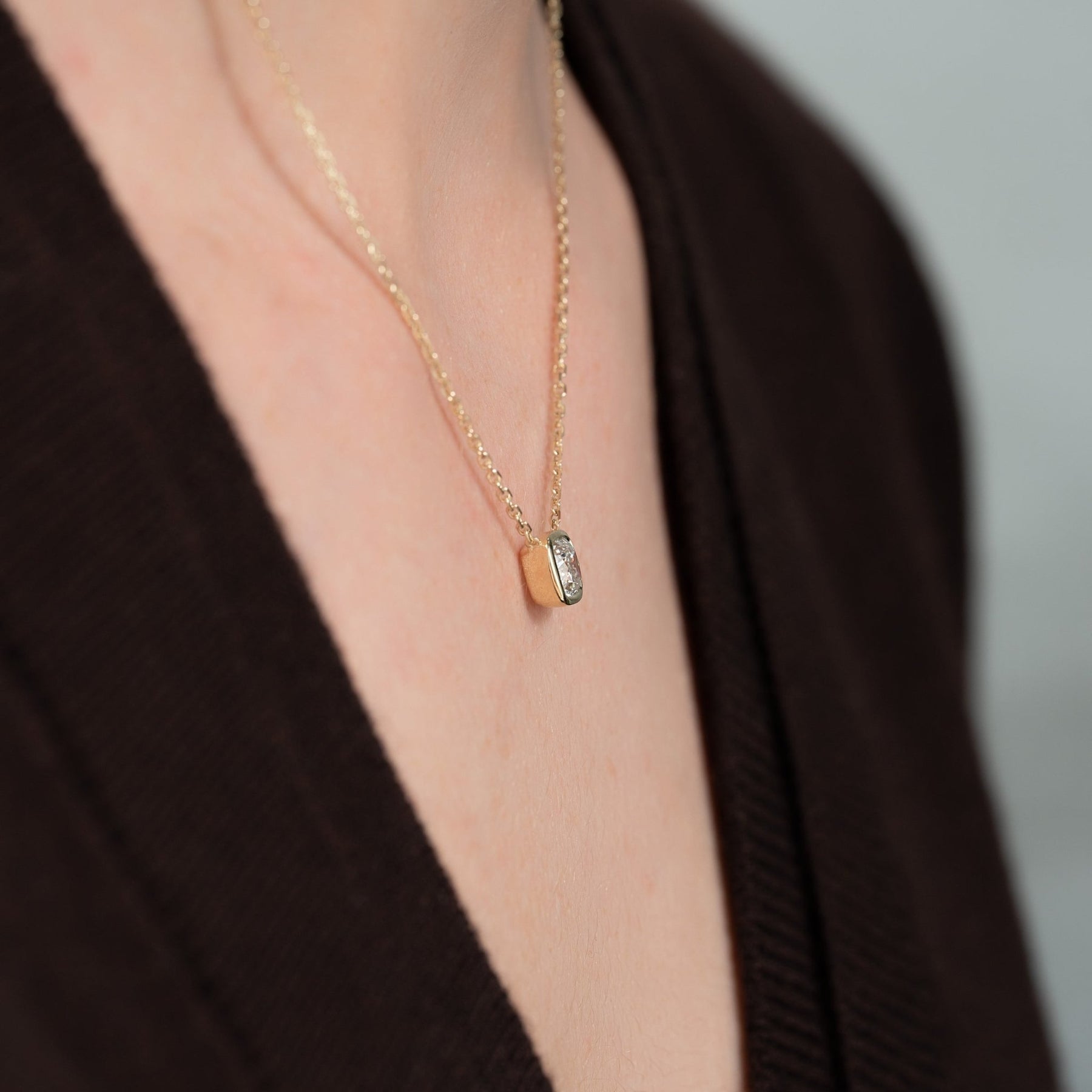 1 Carat Cushion Cut Diamond Bezel Pendant Necklace - Evara Jewelry LLC