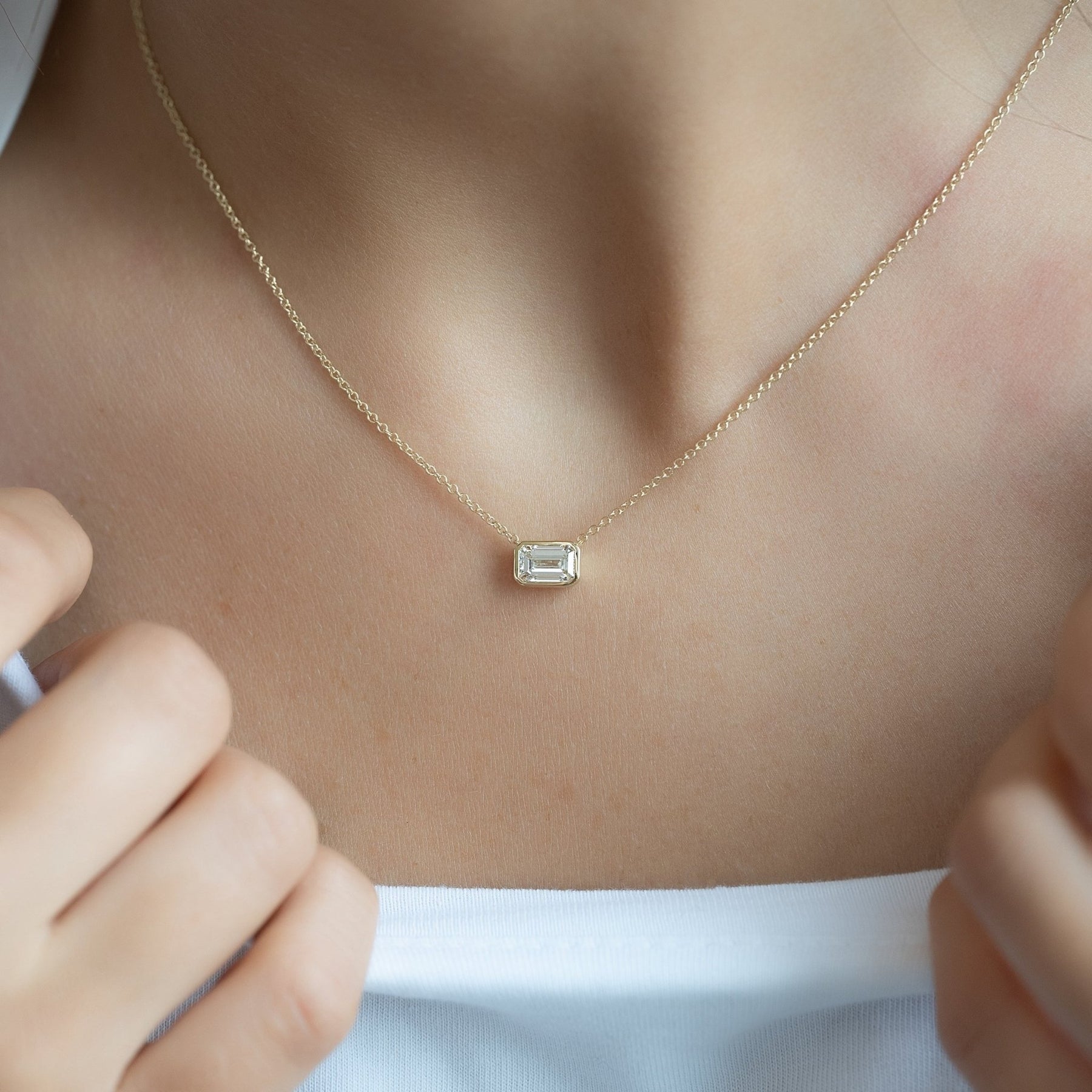 1 Carat Emerald Cut Bezel Set Diamond Pendant Necklace - Evara Jewelry LLC